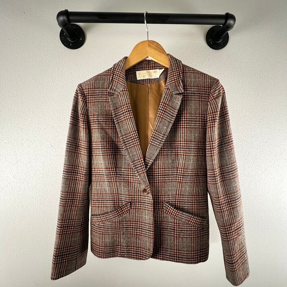 Pendleton Brown Red Plaid 100% Virgin Wool Single Button Blazer Size S